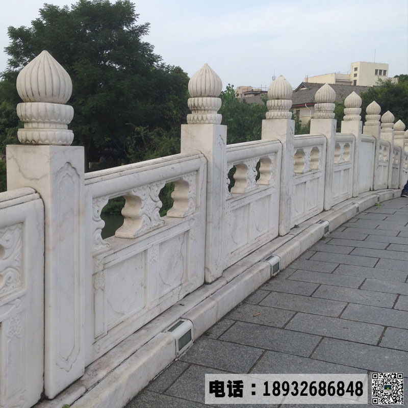 天然汉白玉栏杆中式石雕栏板河道围栏